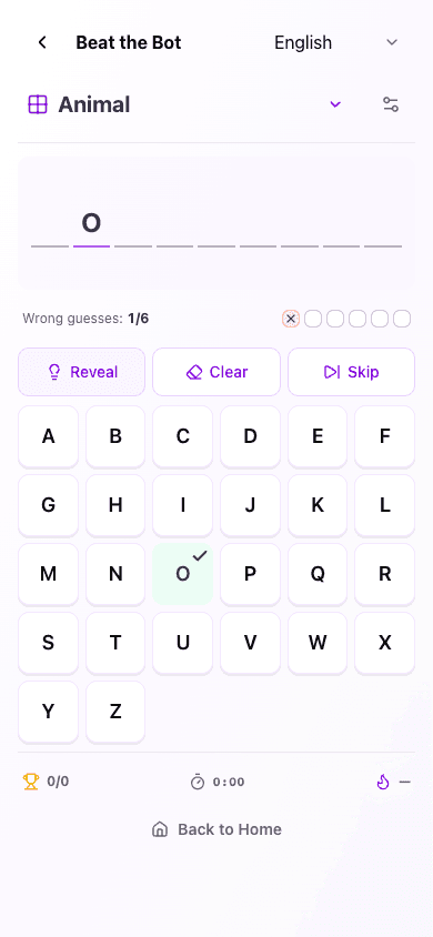 Categories, hints, and a letter keyboard keep the word challenge in focus.