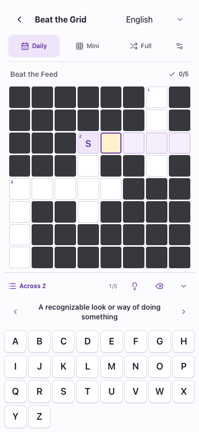 Beat the Grid gives clues, selected cells, and the letter keyboard their own clearly defined spaces.