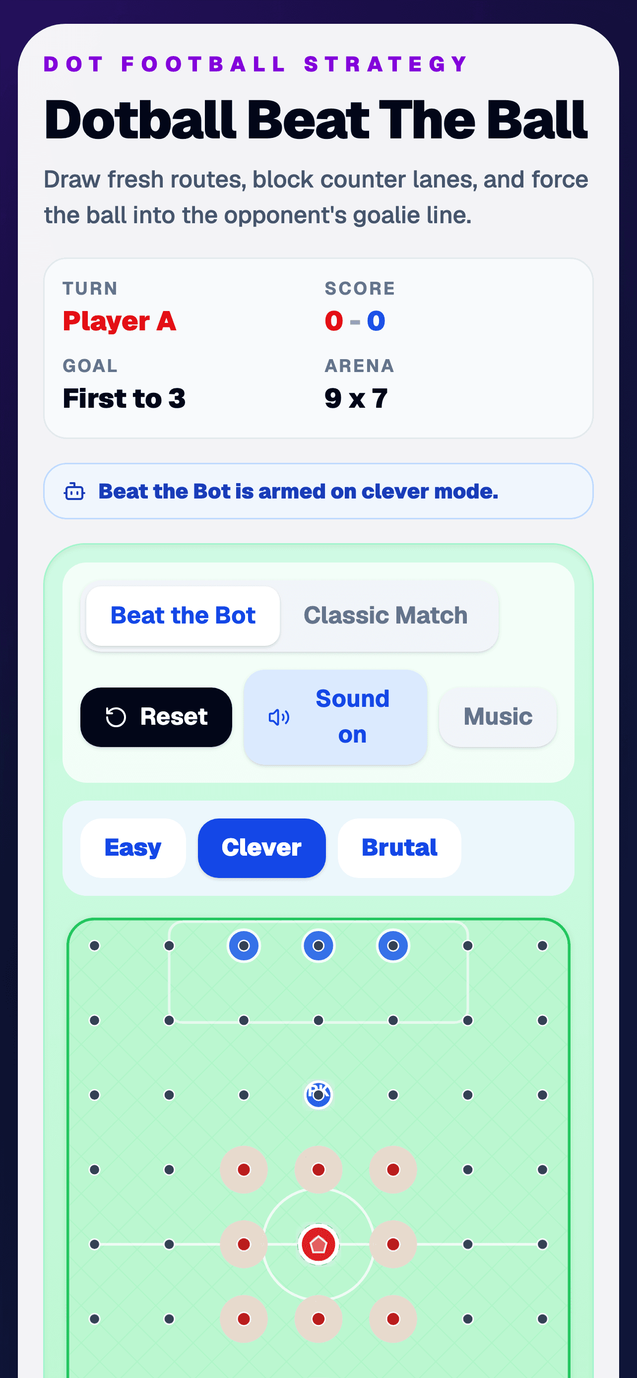 Dotball Beat The Ball running on iPhone with Beat the Bot selected by default.