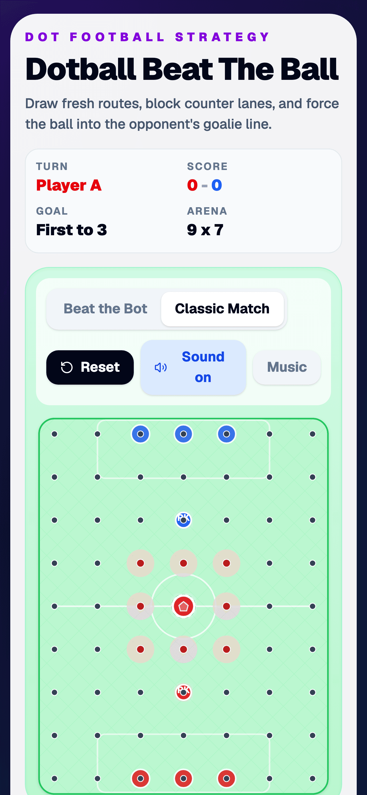Dotball Beat The Ball running on iPhone with Classic Match selected.
