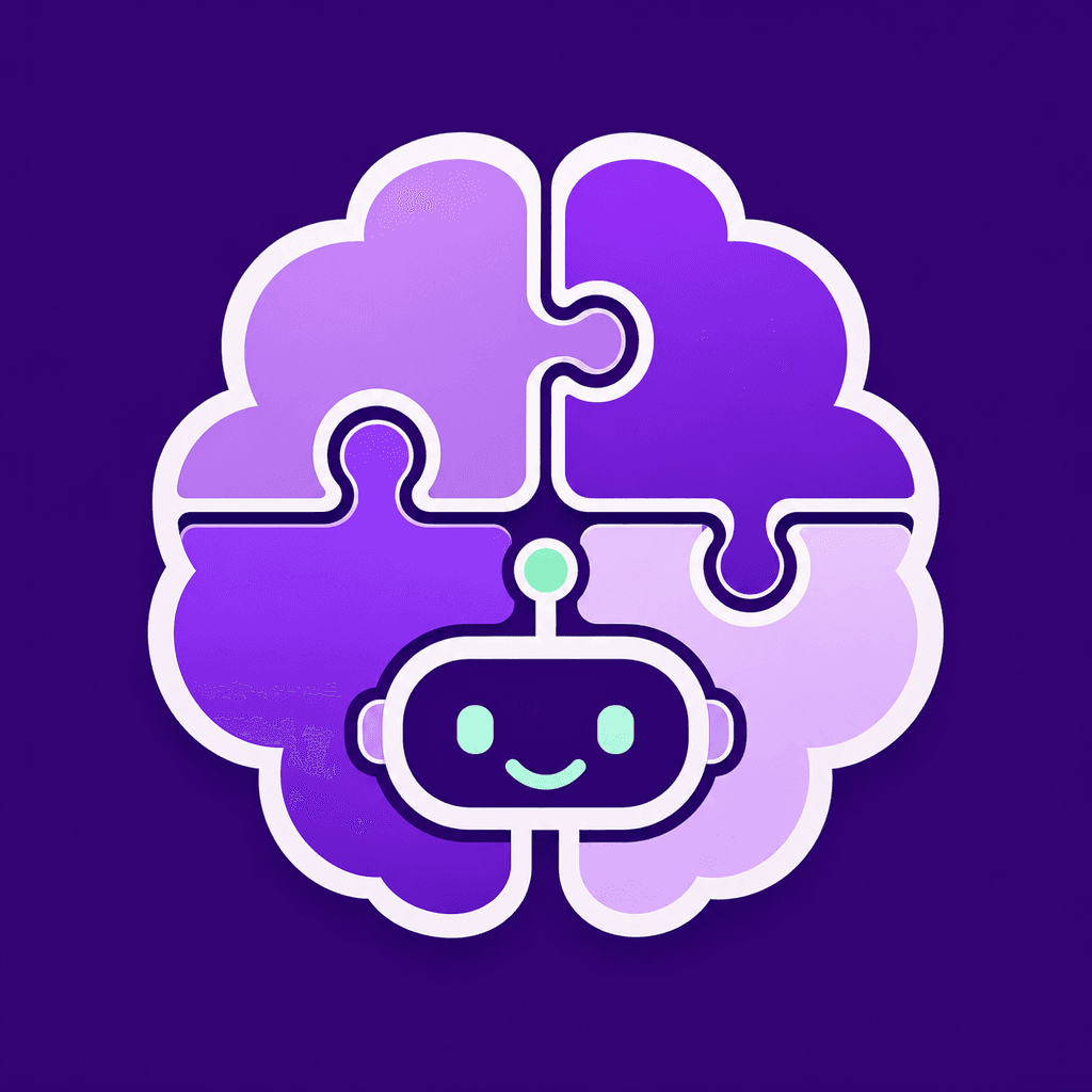 BrAIn Beat the Bot app icon featuring a purple puzzle-piece brain and friendly robot.